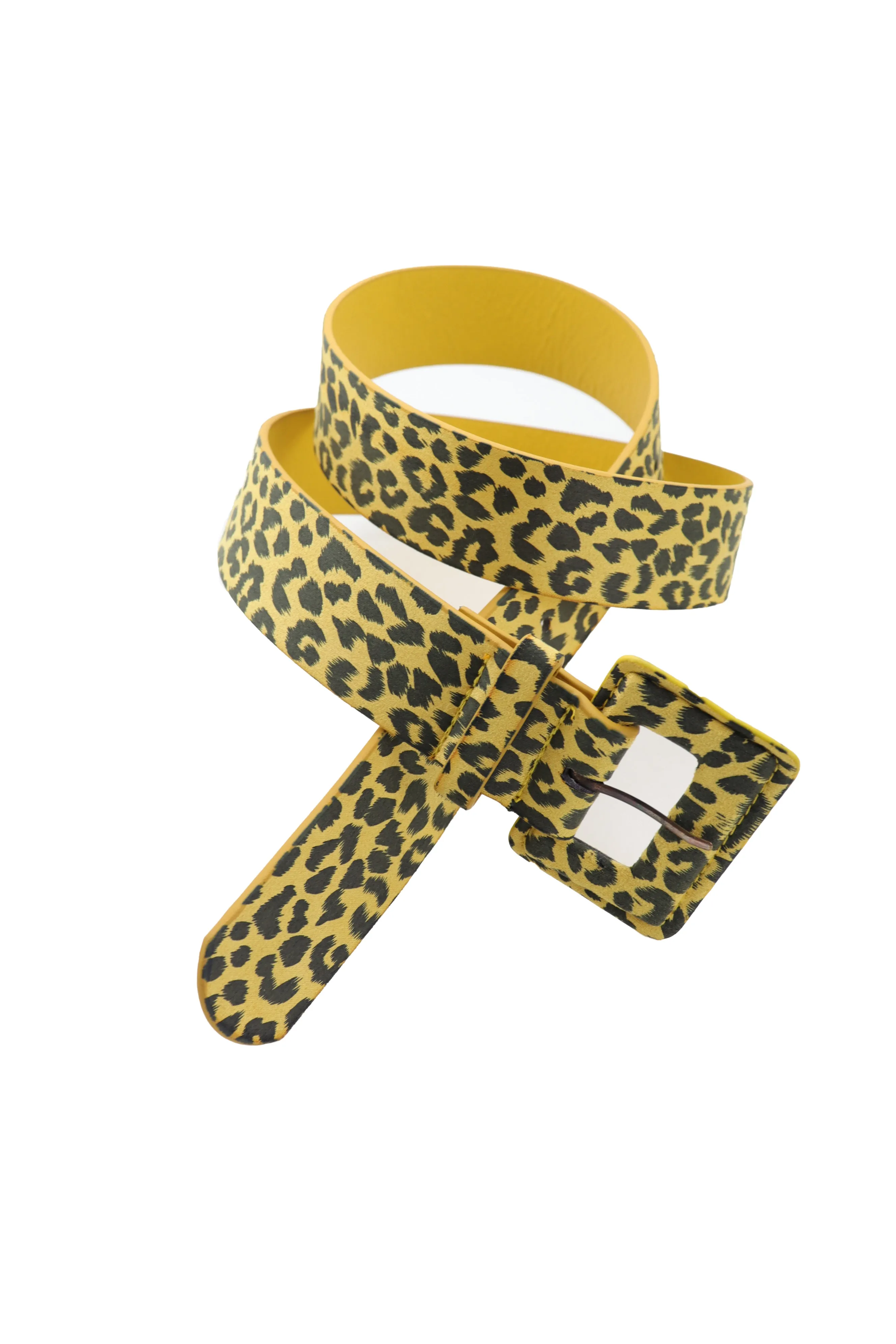 Yellow Leopard Animal Print Belt Square Buckle