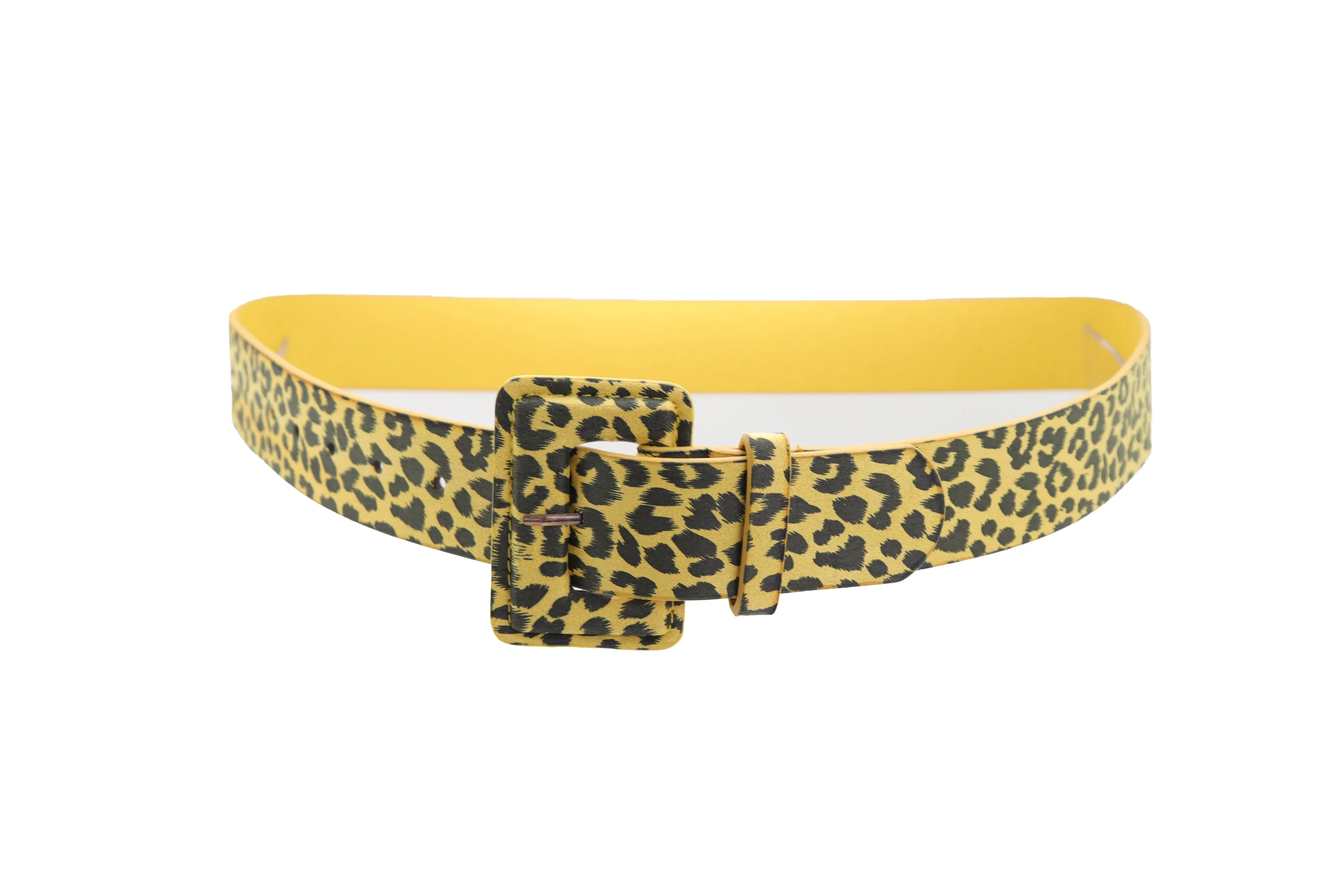 Yellow Leopard Animal Print Belt Square Buckle