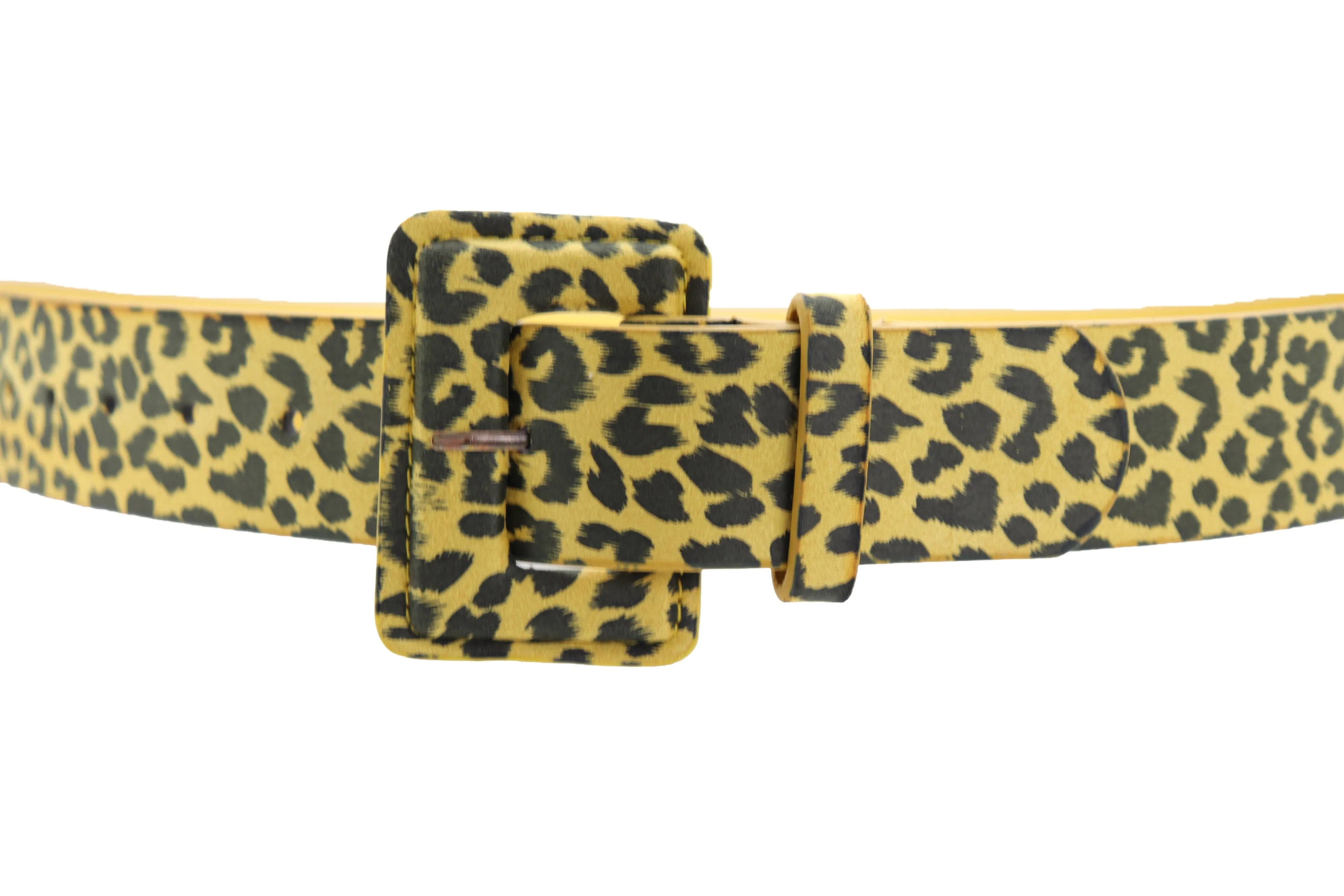 Yellow Leopard Animal Print Belt Square Buckle