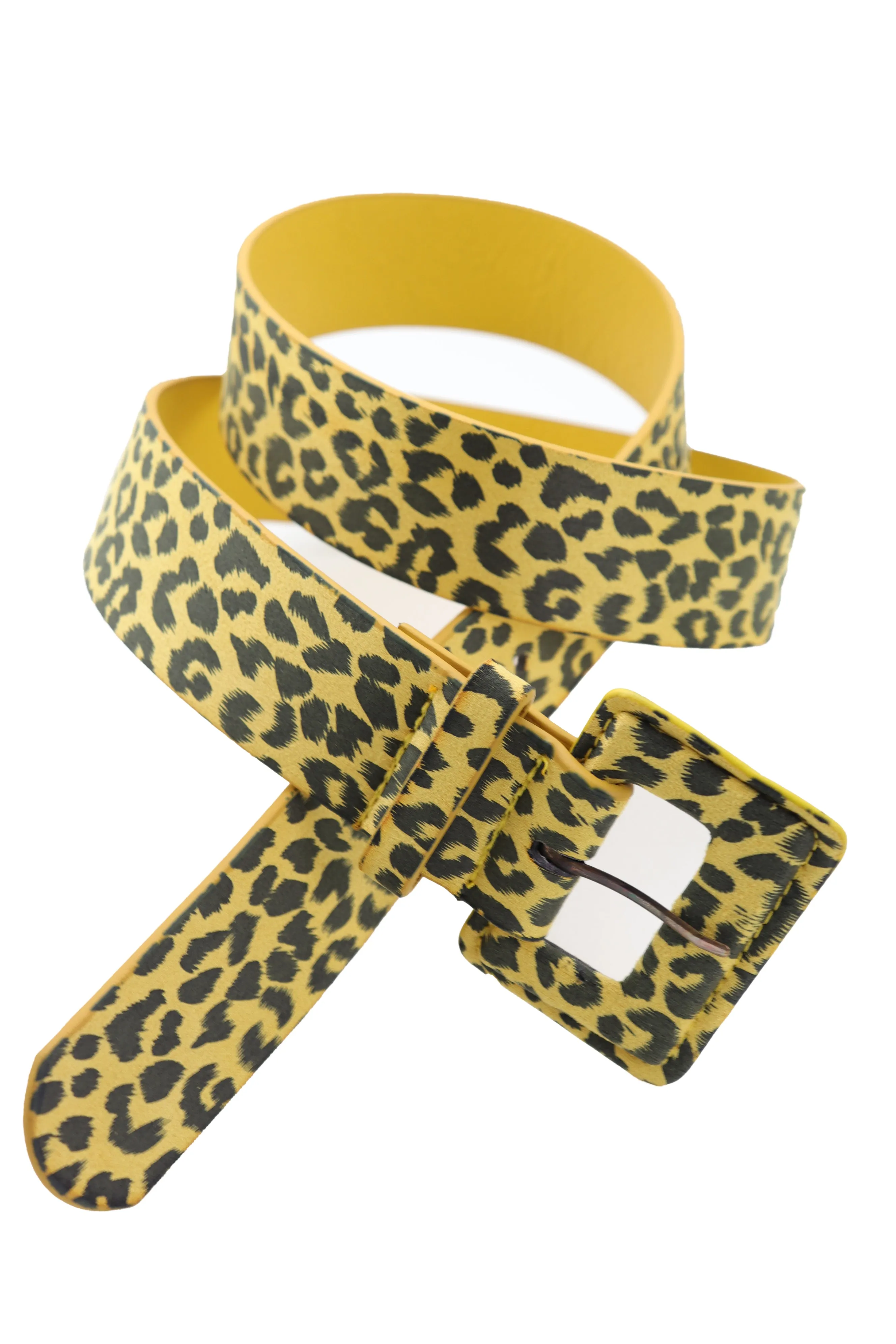 Yellow Leopard Animal Print Belt Square Buckle