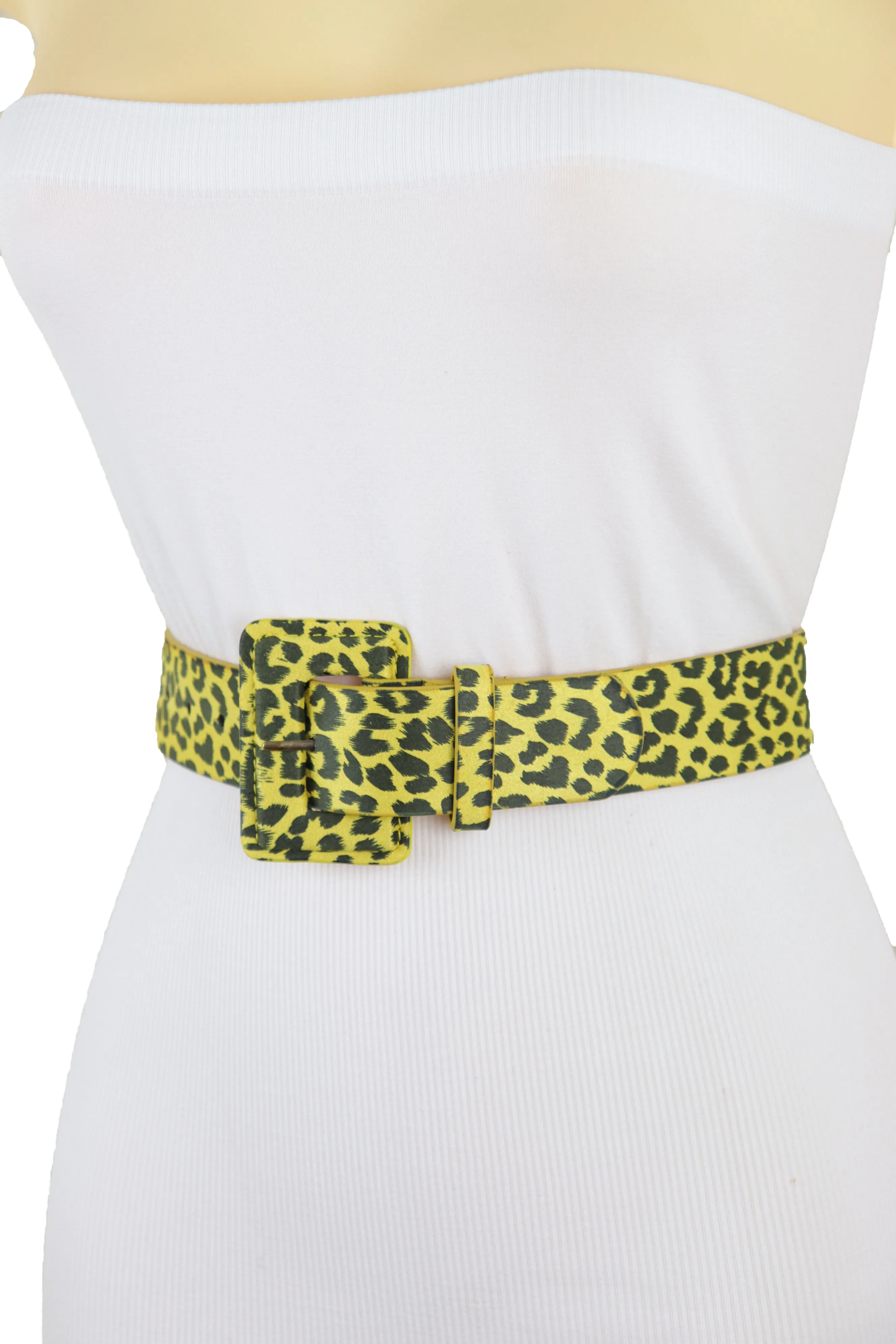 Yellow Leopard Animal Print Belt Square Buckle