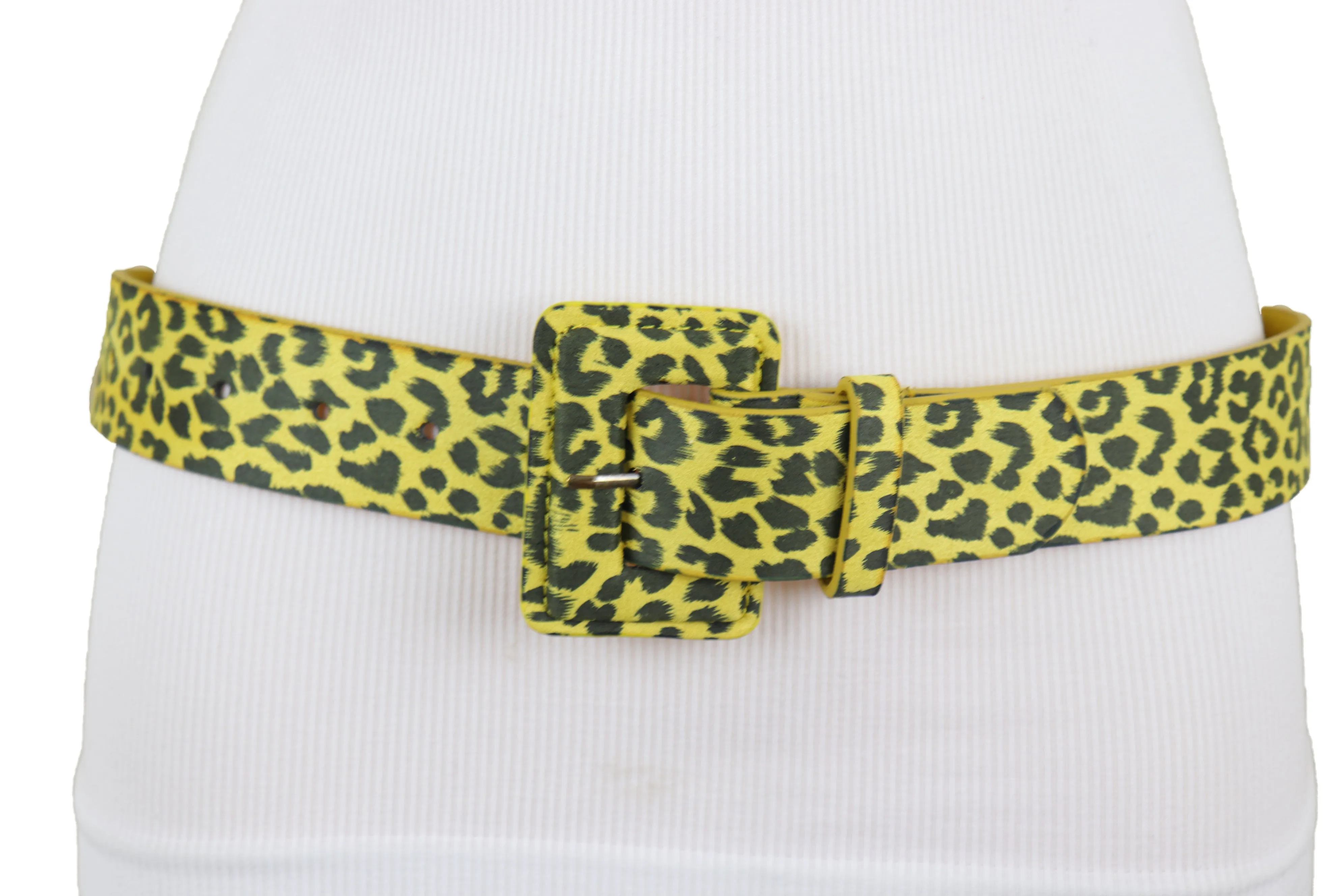 Yellow Leopard Animal Print Belt Square Buckle