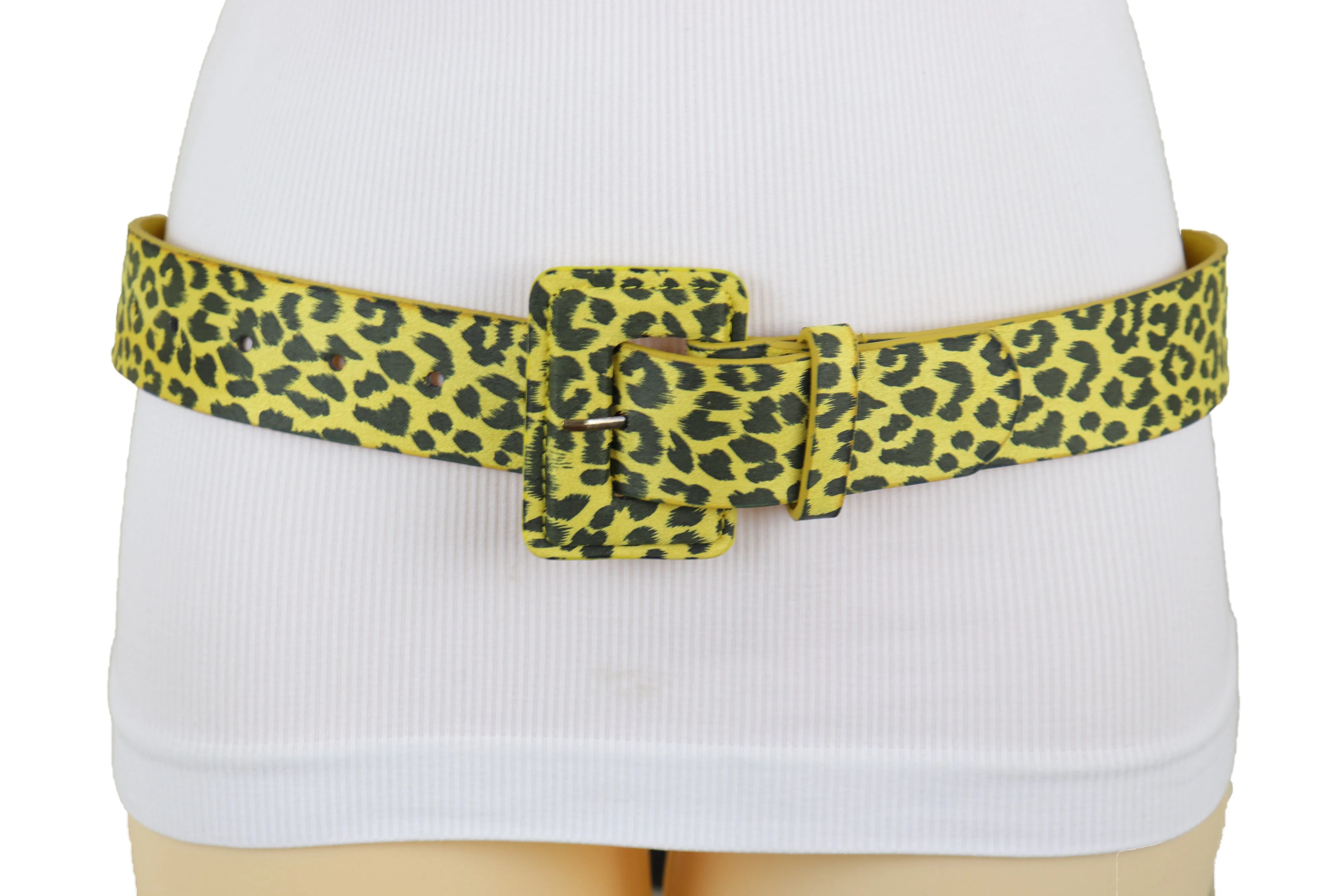 Yellow Leopard Animal Print Belt Square Buckle