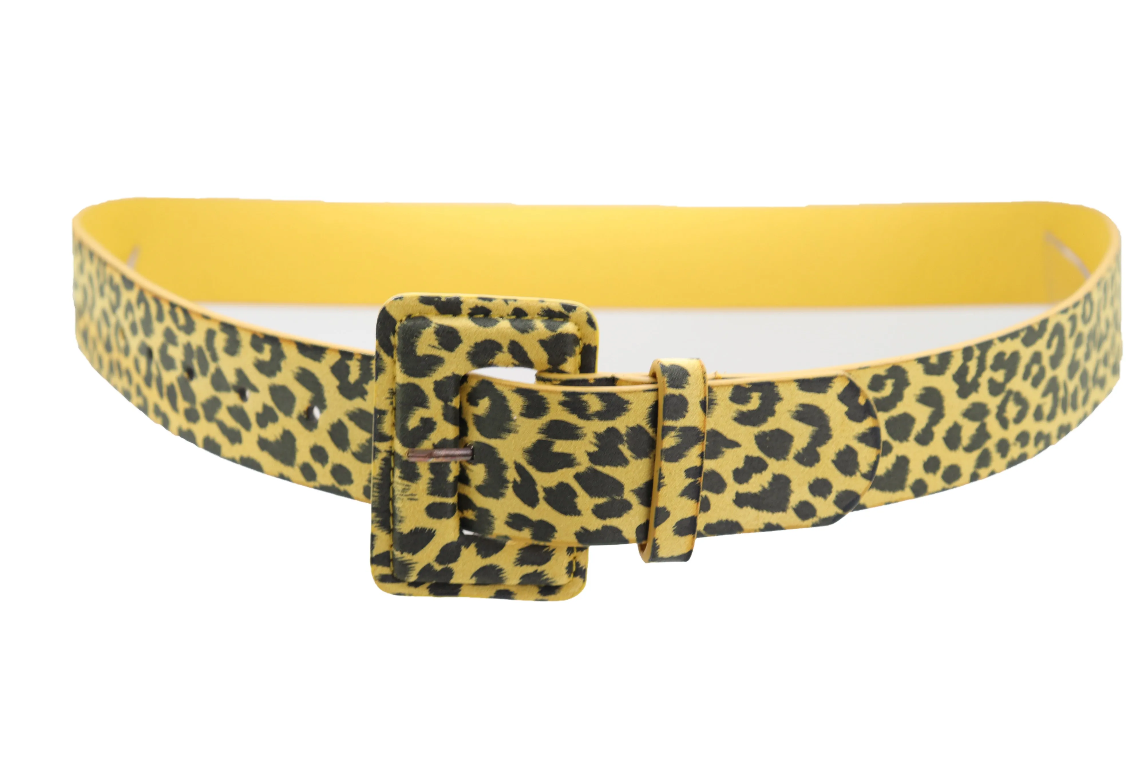 Yellow Leopard Animal Print Belt Square Buckle