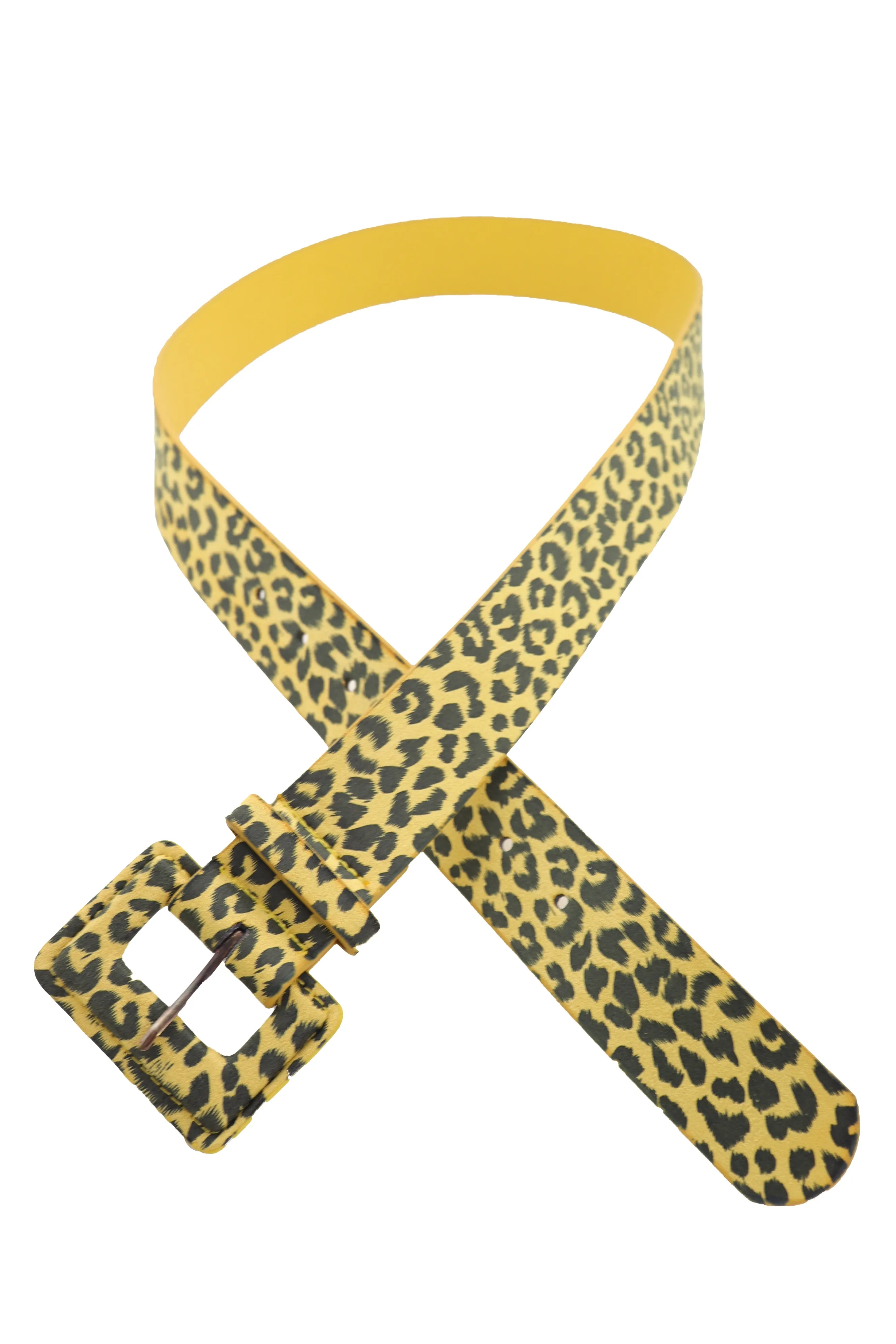 Yellow Leopard Animal Print Belt Square Buckle