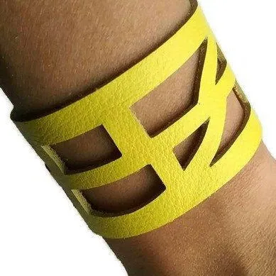 Yellow Reclaimed Leather wrist Cuff. Self Empowering Leather Bracelet. Leather band