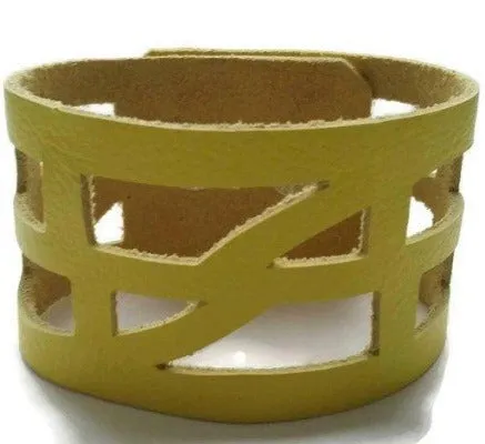 Yellow Reclaimed Leather wrist Cuff. Self Empowering Leather Bracelet. Leather band