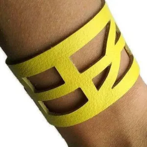 Yellow Reclaimed Leather wrist Cuff. Self Empowering Leather Bracelet. Leather band
