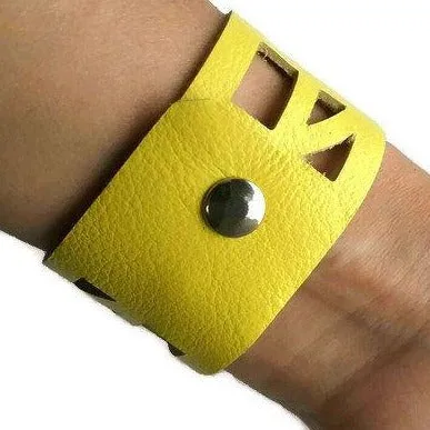 Yellow Reclaimed Leather wrist Cuff. Self Empowering Leather Bracelet. Leather band