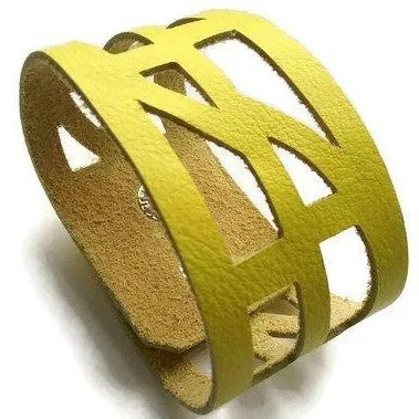 Yellow Reclaimed Leather wrist Cuff. Self Empowering Leather Bracelet. Leather band